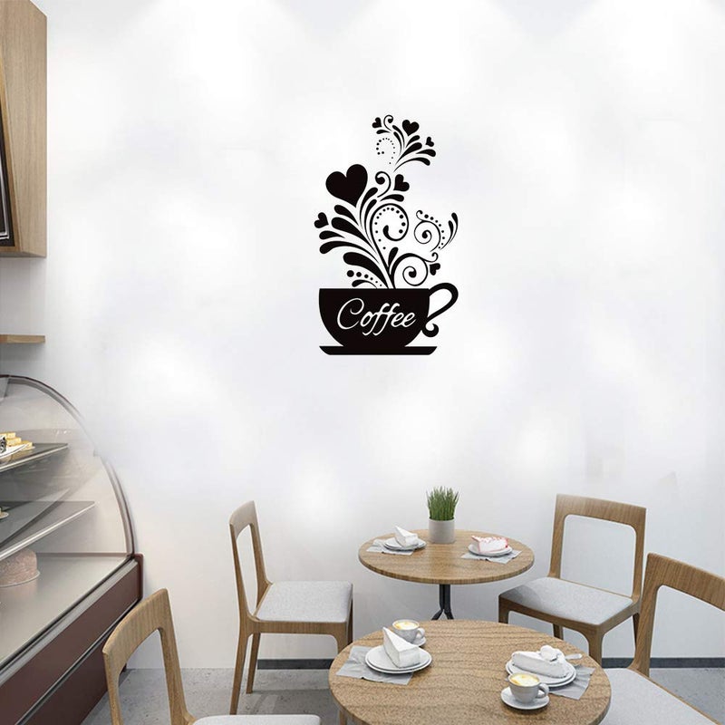 SITAKE â€œCoffee Cup + Flowerâ€ Wall Decor Sticker, Black Coffee Decor for Coffee Bar and Station, Removable Kitchen Signs for Kitchen Decorations Wall, 11.8 x 18.9 Inch - Image 3
